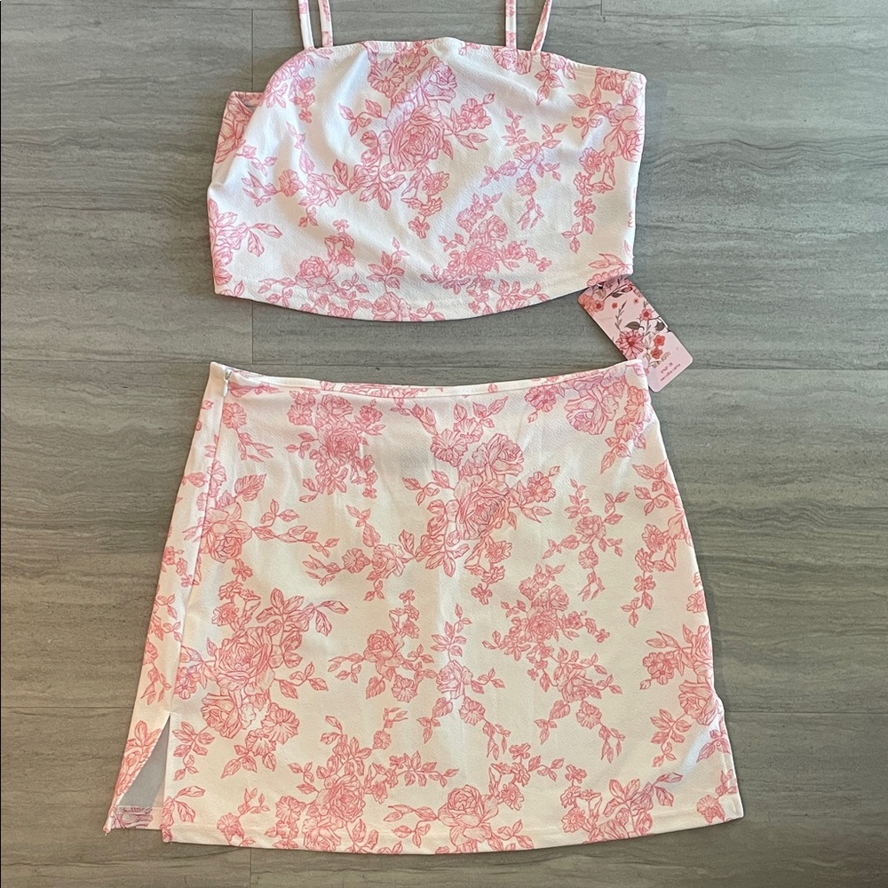 Pink Floral 2 piece Skirt Set